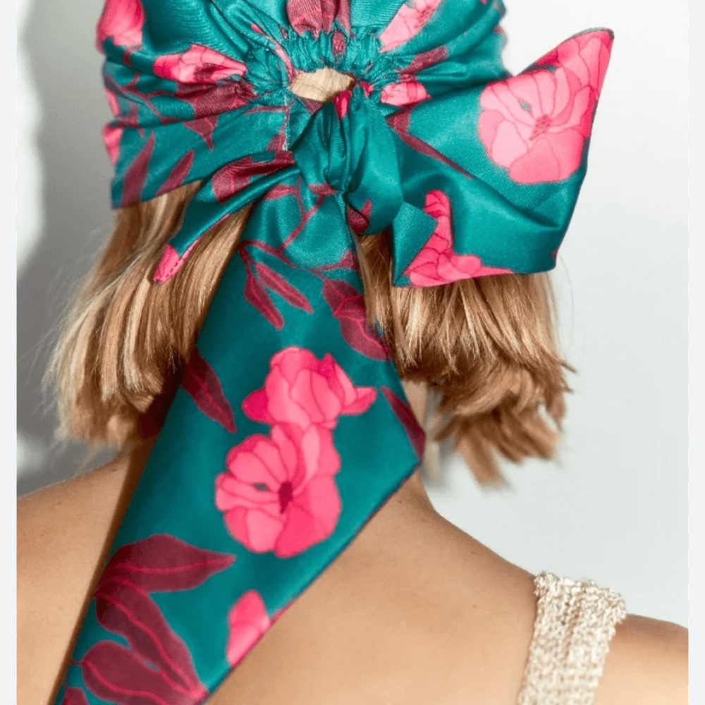 Zara Teal and Pink Floral Head Scarf